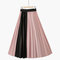 New Elastic High Waist Solid Color Contrast Color Stitching Medium Long Retro Slim Pleated Skirt - Powder + black