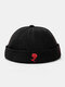Collrown Unisex Polyester Cotton Red Rose Embroidery All-match Adjustable Brimless Beanie Landlord Caps Skull Caps - Black