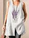 Lavender Flower Embroidery Sleeveless Tank Tops For Women - White