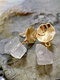 Vintage Alloy Leaf Women Earrings Irregular Gravel Natural Crystal Pendant Earrings - Gold