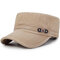 Men Simple Washed Cotton Flat Top Caps Hat Adjustable Outdoor Hunting Sunscreen Army Caps - Khaki