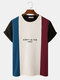 Mens Letter Pattern Knitted Patchwork Crew Neck Short Sleeve T-Shirt - Wine Red