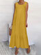 Casual Solid Color Ruffled Hem O-neck Pleated Long Maxi Tiered Dress - Yellow