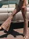 Check Print Elastic Waist Flare Leg Pants For Women - Brown