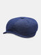 Men Denim Solid Color Casual Retro Octagonal Hat Beret Flat Hat - Navy