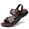 Men Pure Color Leather Soft Slipper Casual Beach Sandals  - Brown