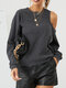 Women Solid Color Loose Off Shoulder Long Sleeve Casual Blouse - Grey