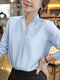 Solid Long Sleeve V-neck Blouse For Women - Blue