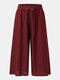Plus Size Solid Pocket Elastic Waist Drawstring Loose Pants - Wine Red