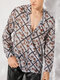 Men See Through Stained Glass Print Shirt - Coffee
