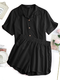 Solid Color Lapel Short Sleeve Plus Size Home Shirt Suit - Black