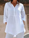 Solid Lapel 3/4 Sleeve High-low A-line Blouse For Women - White