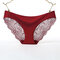 Plus Size Lace Seamless Ice Silk Low Rise Hip Lifting Panties - Wine Red