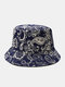Unisex Canvas Paisley Print Trendy Outdoor Foldable Double-sided Bucket Hats - Navy