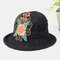 Women Printed Hollow Straw Hat Breathable Sun Hat - Black