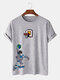 Mens Astronaut&Earth Graphic Short Sleeve 100% Cotton T-shirts - Gray