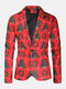 Mens Ugly Cartoon Christmas Element Print Single-Breasted Party Funny Blazer - Red