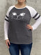 Plus Size Cat Print Striped Contrast Color O-neck Casual T-shirt - Gray