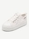 Women Lace Mesh Fabric Comfy Breathable Lace-up Casual Platform Sneakers - White