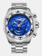Large Dial Men Business Watch Decorated Pointer Steel Band Calendar Waterproof Quartz Watch - Silver Case Blue Dial