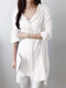 Solid Hooded Roll Tab Sleeve Button Front Blouse - White