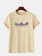 Mens Multi Color Mushroom Print O-Neck Community Spirit Short Sleeve T-Shirts - Khaki