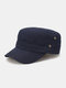 Men Washed Cotton Solid Color Rivets Sunshade Casual Military Hat Flat Cap - Navy