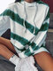 Striped Tie-dye Print Drawstring Long Sleeve Hoodie - Green