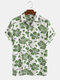 Men 80% Cotton Flower Print Lightweight Breathable Casual Lapel Short Sleeve Shirt - White