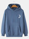 Mens Reflective Moon Graphic Back Print Cotton Fleece Pullover Hoodies - Blue