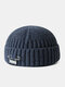 Unisex Acrylic Knitted Solid Color Letter Decorative Pin Dome All-match Warmth Brimless Beanie Landlord Cap Skull Cap - Ash Blue