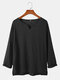Mens Solid Color Notch Neck Side Split Drop Shoulder Cotton T-Shirts - Black