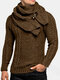 Мужской сплошной цвет круглый Шея повседневный базовый вязаный свитер с шарфом - коричневый