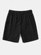Mens Solid Color Large Pocket Linen Basics Drawstring Shorts - Black