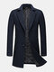 Mens Winter Warm Woolen Mid-Length Single-Breasted Thicken Lapel Overcoat - Navy