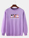 Mens Christmas Letter Cartoon Print Crew Neck Pullover Drop Shoulder Sweatshirts - Purple
