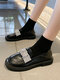 Women Casual Fashion Rhinestone Decor Comfortable Loafers Flat Shoes - Matte Black