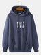Mens 100% Cotton The End Letter Print Solid Color Daily Hoodie - Dark Gray