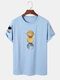 Mens Planet Letter Sleeve Print Crew Neck Street T-Shirts - Light Blue