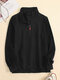 Solid Zip Front Pocket Long Sleeve Lapel Women Sweatshirt - Black