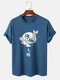 Mens Crane Chinese Character Graphic Cotton Short Sleeve T-Shirts - Blue