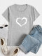 Casual Heart Print Crew Neck Short Sleeve T-shirt - Gray