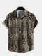 Mens Leopard & Zebra Print Lapel Street Short Sleeve Shirts - Brown