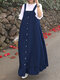 Denim Ruffle Straps Button Sleeveless Plus Size Maxi Dress - Blue