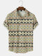 Mens Vintage Argyle Print Ethnic Style Short Sleeve Shirts - Beige