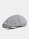 Men Cotton Linen Solid Color Breathable Sunshade Short Brim Casual Vintage Detective Hat Forward Hat Beret Flat Cap - Gray
