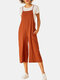 Solid Color Plain Pocket Sleeveless Casual Strap Jumpsuit for Women - Rust red