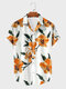 Camisas masculinas de manga curta com estampa floral allover com botões para férias - Branco