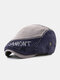 Men Washed Distressed Cotton Color Contrast Patchwork Letter Embroidery Casual Beret Flat Cap - Dark Gray