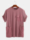 Mens Loose Casual Short Sleeve T-Shirt Decorated With Large Pockets - Pink